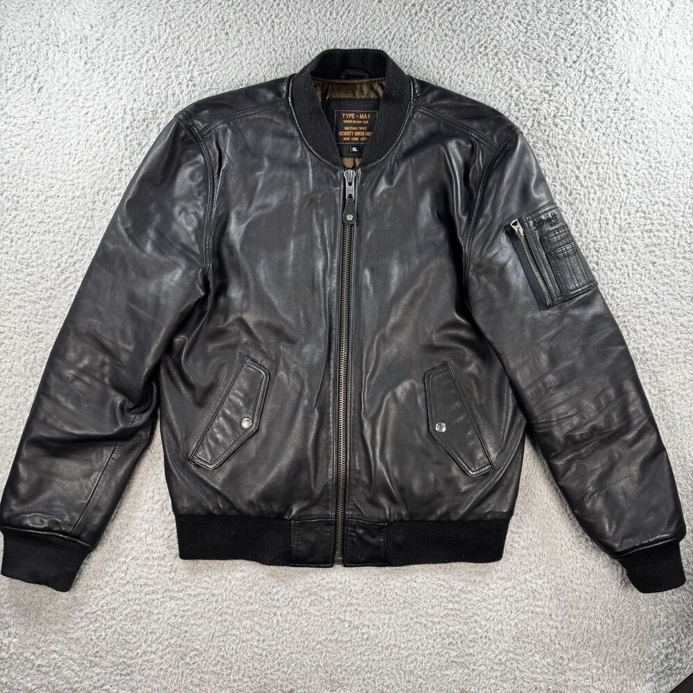 Vintage Schott MA-1 Jacket Mens XL Black Lambskin Leather Bomber Flight